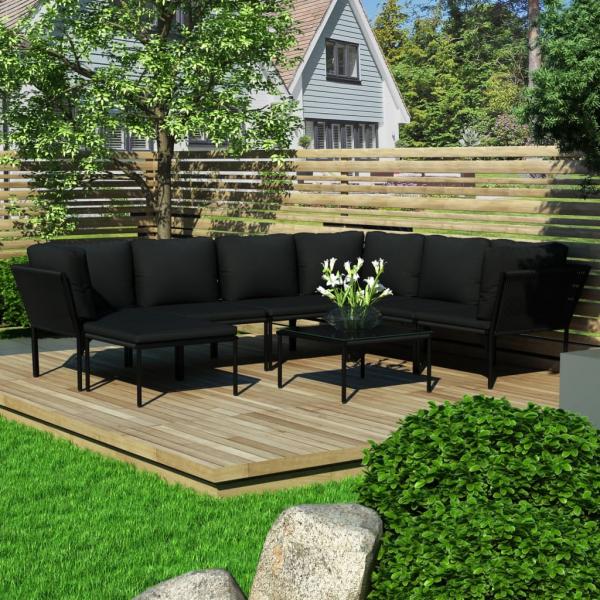 ARDEBO.de - 8-tlg. Garten-Lounge-Set mit Auflagen Schwarz PVC 