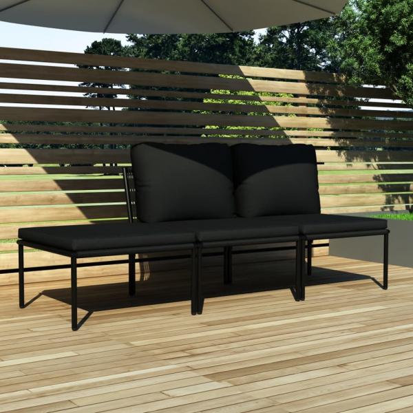 ARDEBO.de - 3-tlg. Garten-Lounge-Set mit Auflagen Schwarz PVC 