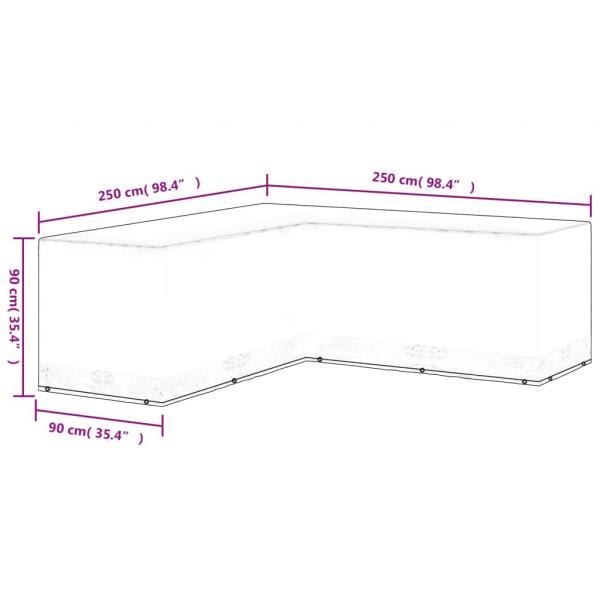 Gartenmöbel-Abdeckung L-Form 12 Ösen 250x250x90 cm