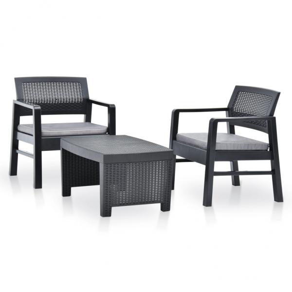 ARDEBO.de - 3-tlg. Garten-Lounge-Set Kunststoff Anthrazit