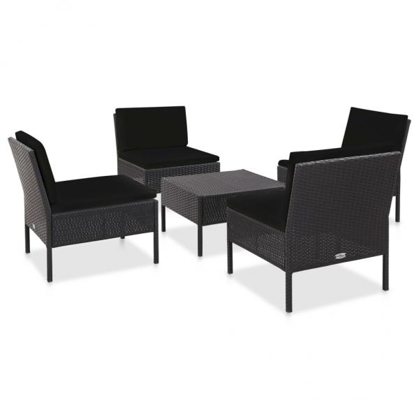 ARDEBO.de - 5-tlg. Garten-Sofagarnitur mit Auflagen Poly Rattan Schwarz