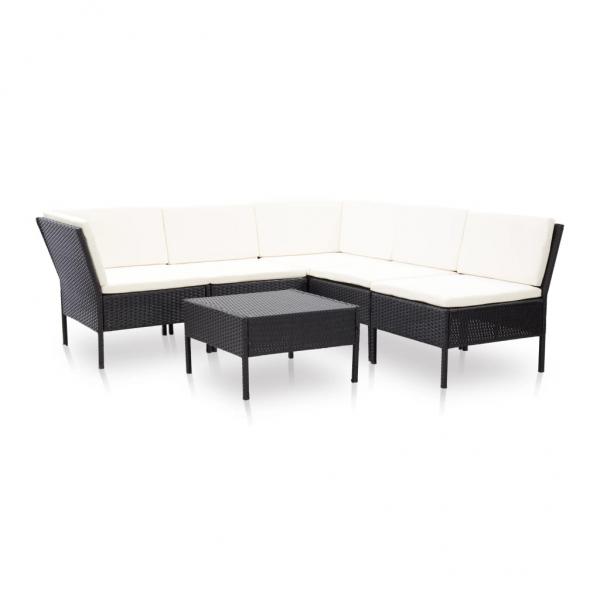 ARDEBO.de - 6-tlg. Garten-Lounge-Set mit Auflagen Poly Rattan Schwarz