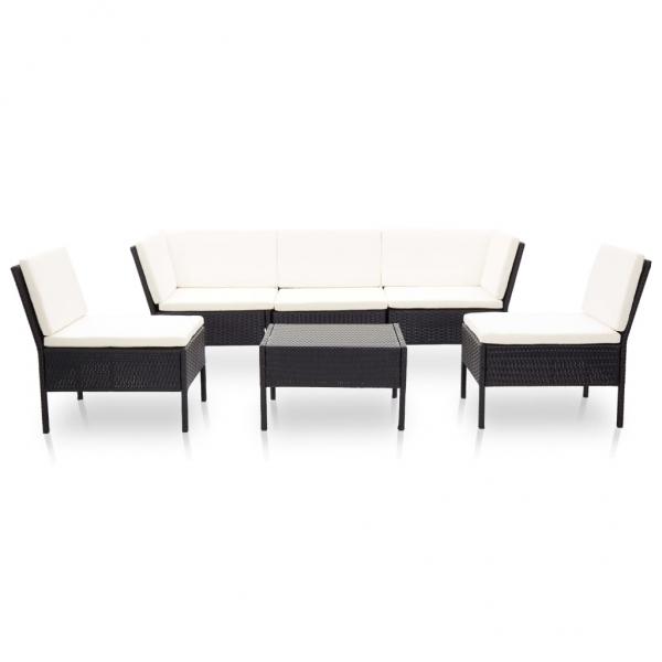 6-tlg. Garten-Lounge-Set mit Auflagen Poly Rattan Schwarz