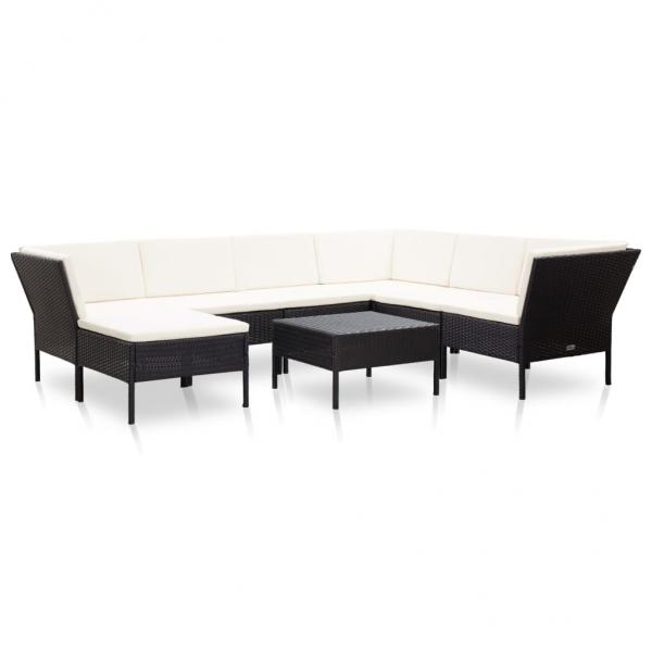 ARDEBO.de - 8-tlg. Garten-Lounge-Set mit Auflagen Poly Rattan Schwarz