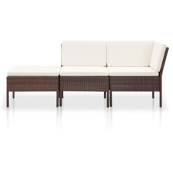 3-tlg. Garten-Lounge-Set mit Auflagen Poly Rattan Braun