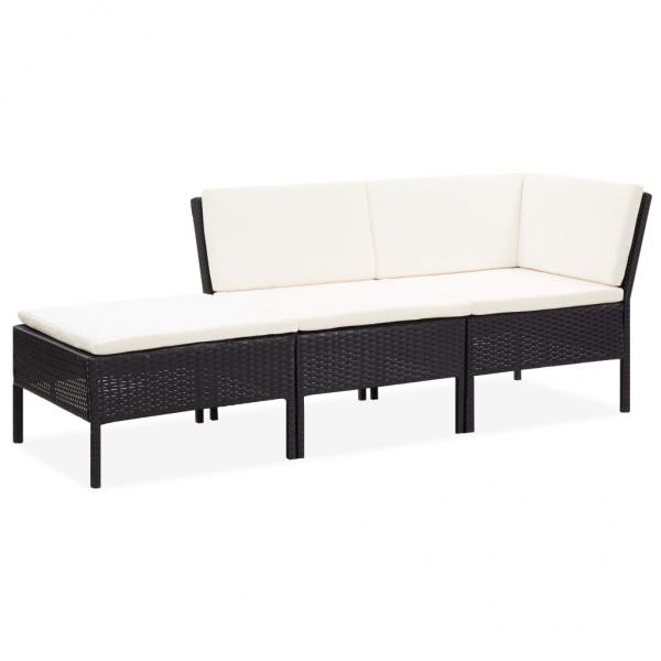 ARDEBO.de - 3-tlg. Garten-Lounge-Set mit Auflagen Poly Rattan Schwarz