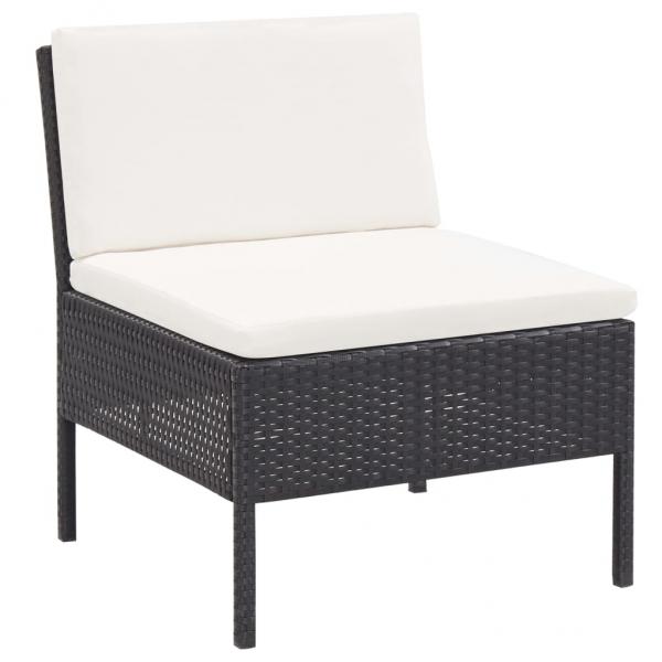 3-tlg. Garten-Lounge-Set mit Auflagen Poly Rattan Schwarz