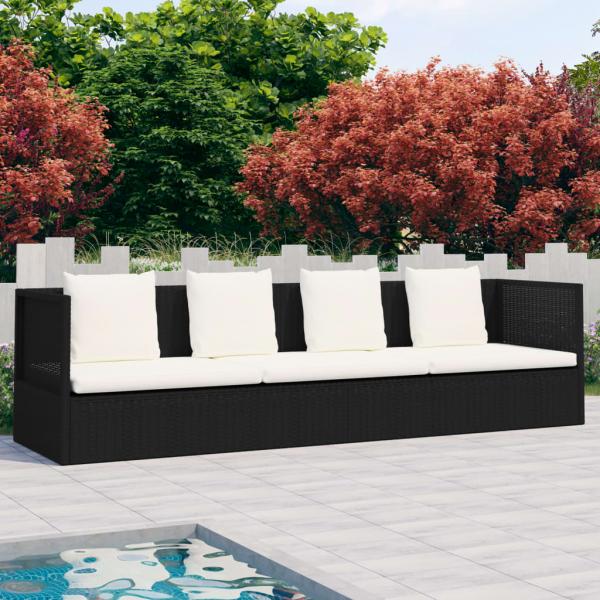 ARDEBO.de - Garten-Sofabett mit Kissen Poly Rattan Schwarz