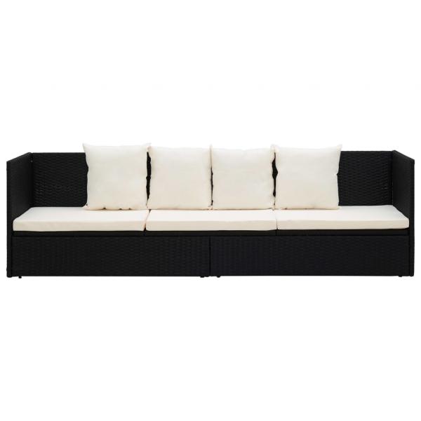 Garten-Sofabett mit Kissen Poly Rattan Schwarz