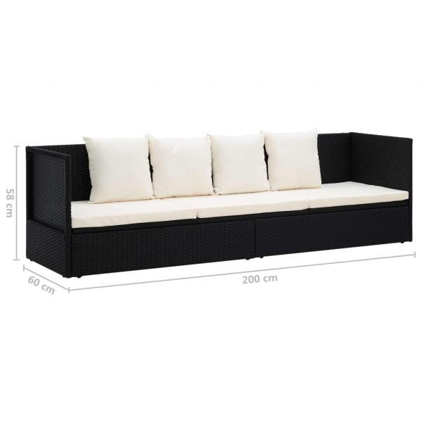 Garten-Sofabett mit Kissen Poly Rattan Schwarz