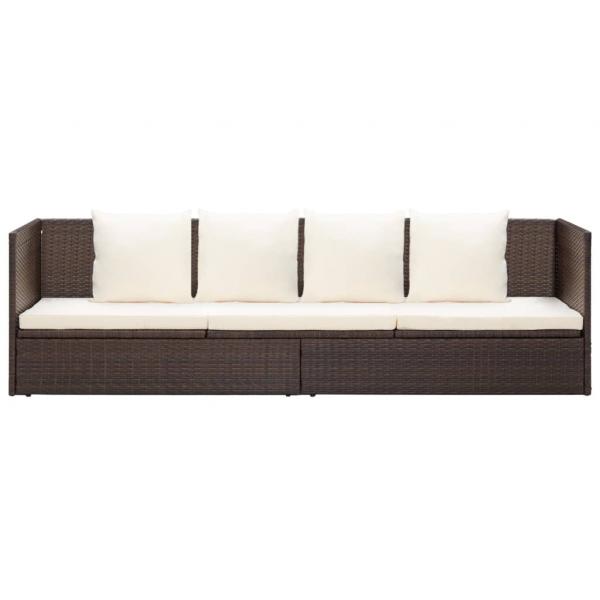 Garten-Sofabett mit Kissen Poly Rattan Braun