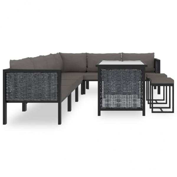 9-tlg. Garten-Lounge-Set mit Auflagen Poly Rattan Anthrazit