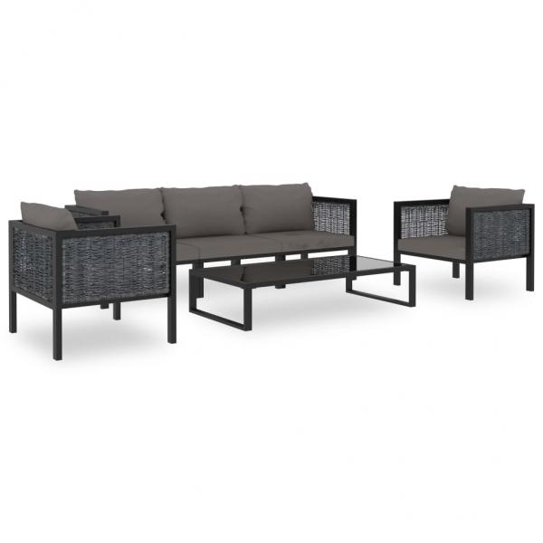 ARDEBO.de - 6-tlg. Garten-Lounge-Set mit Auflagen Poly Rattan Anthrazit