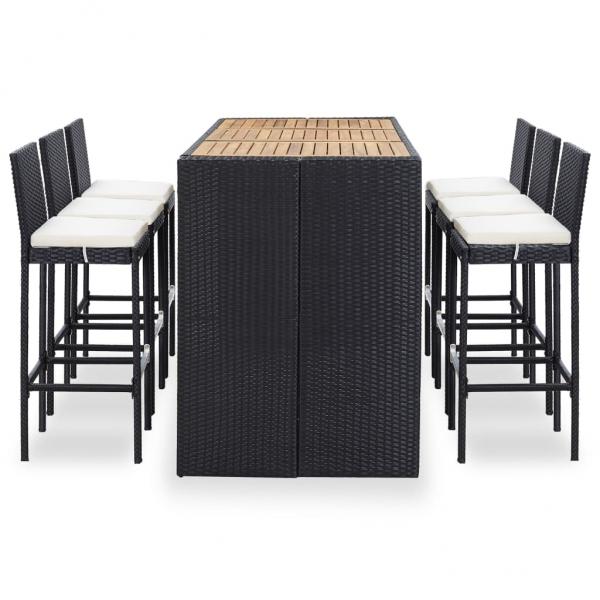 7-tlg. Gartenbar-Set mit Kissen Poly-Rattan Schwarz