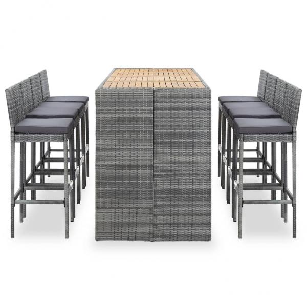 9-tlg. Garten-Bar-Set Poly Rattan und Akazienholz Grau