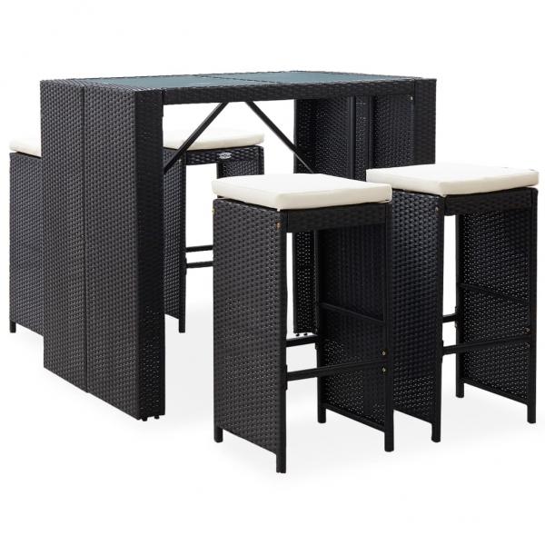 ARDEBO.de - 5-tlg. Garten-Bar-Set Poly Rattan und Glas Schwarz