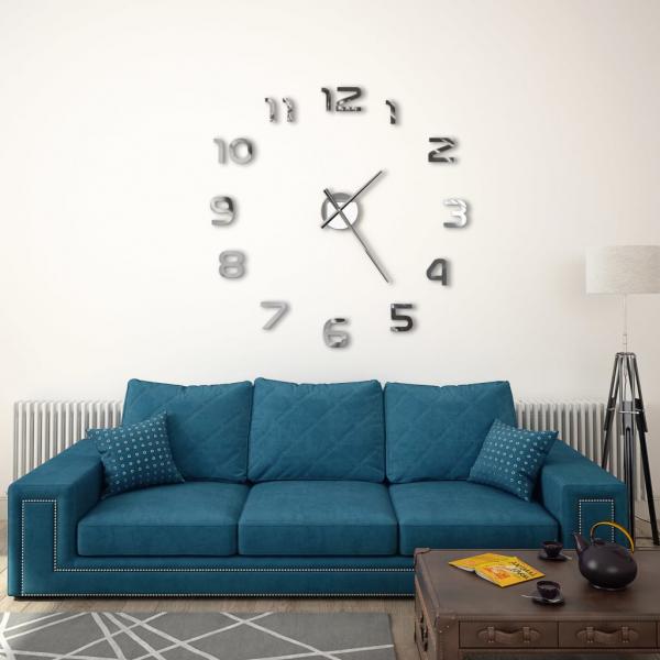 ARDEBO.de - 3D-Wanduhr Modernes Design 100 cm XXL Silbern