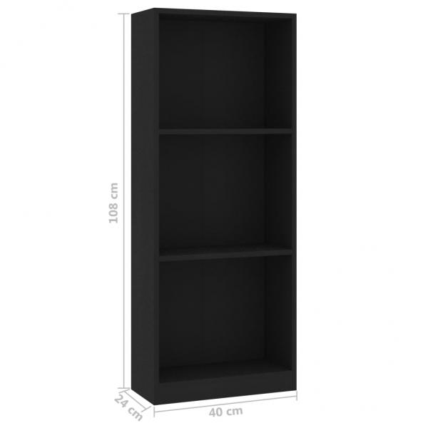 Bücherregal 3 Fächer Schwarz 40x24x109 cm Holzwerkstoff