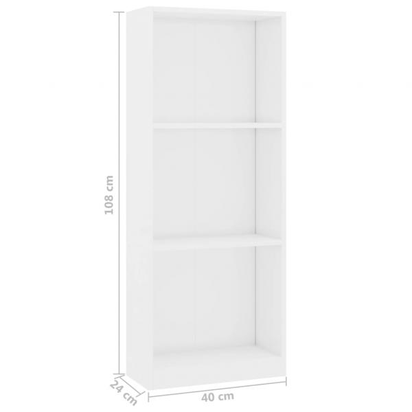 Bücherregal 3 Fächer Hochglanz-Weiß 40x24x109 cm Holzwerkstoff