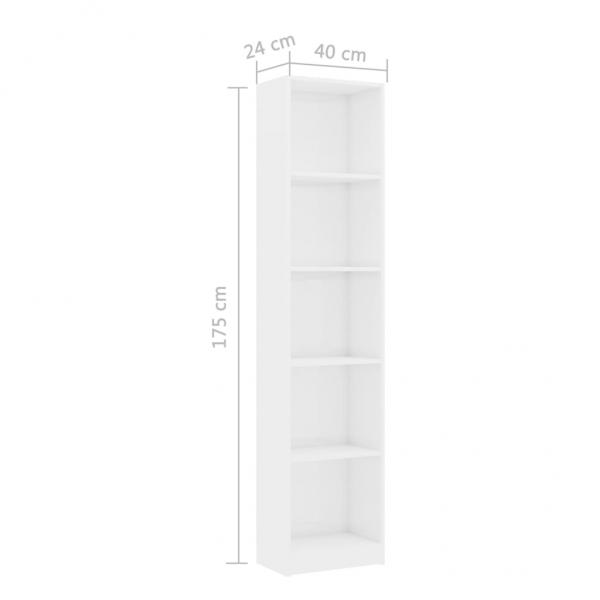 Bücherregal 5 Fächer Hochglanz-Weiß 40x24x175 cm Holzwerkstoff