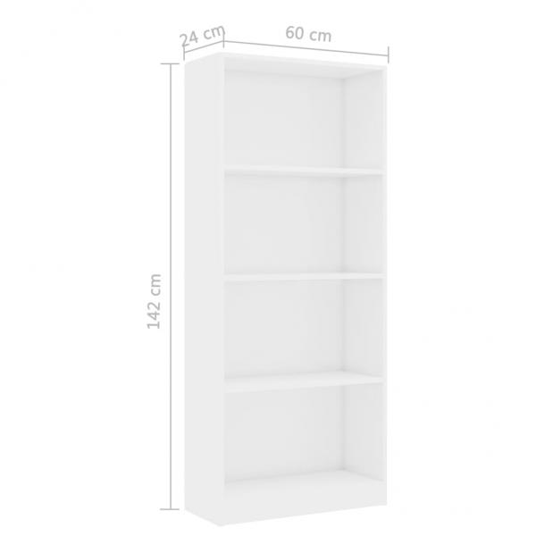 Bücherregal 4 Fächer Hochglanz-Weiß 60x24x142 cm Holzwerkstoff