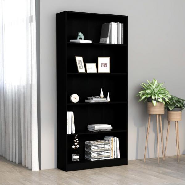 ARDEBO.de - Bücherregal 5 Fächer Schwarz 80x24x175 cm Holzwerkstoff