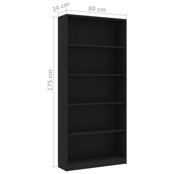 Bücherregal 5 Fächer Schwarz 80x24x175 cm Holzwerkstoff