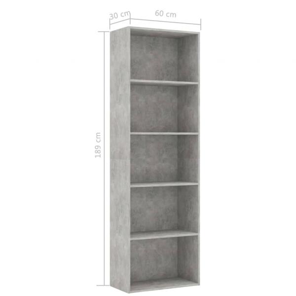 Bücherregal 5 Fächer Betongrau 60x30x189 cm Holzwerkstoff