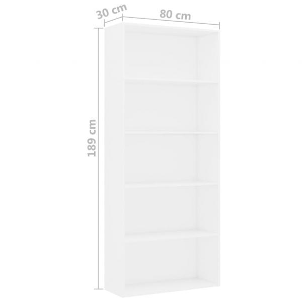 Bücherregal 5 Fächer Weiß 80x30x189 cm Holzwerkstoff