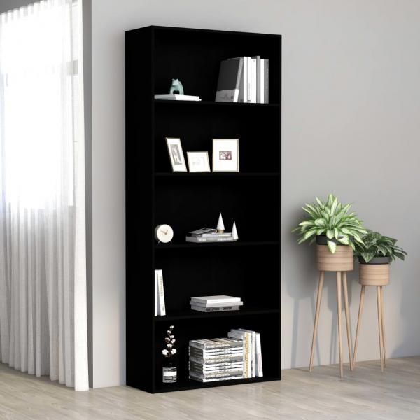 ARDEBO.de - Bücherregal 5 Fächer Schwarz 80x30x189 cm Holzwerkstoff