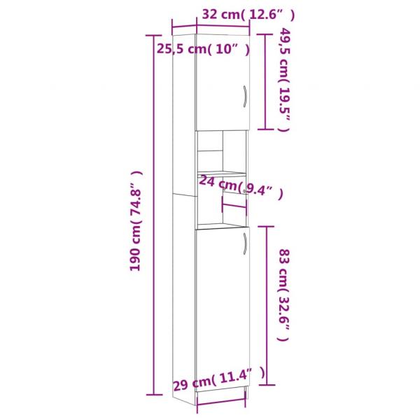 Badezimmerschrank Schwarz 32x25,5x190 cm Holzwerkstoff