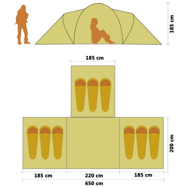 Campingzelt 9 Personen Stoff Blau/Grün