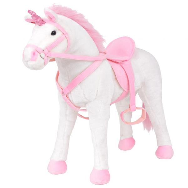 ARDEBO.de - Plüschtier Einhorn Stehend Plüsch Weiß und Rosa XXL