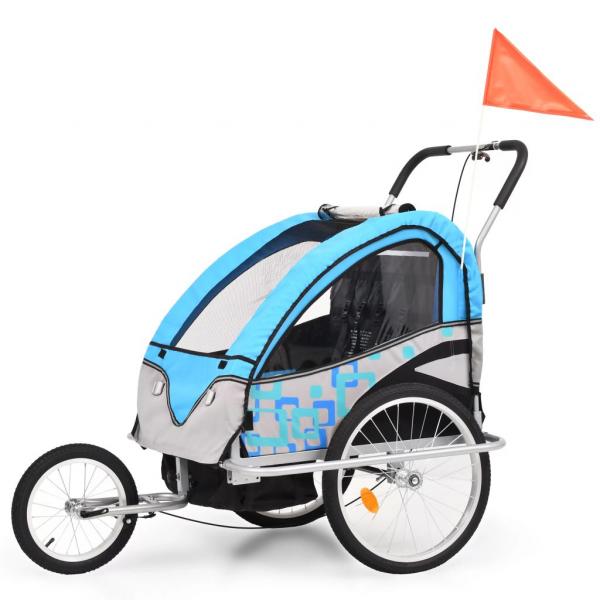 ARDEBO.de - 2-in-1 Fahrradanhänger und Kinderwagen Blau und Grau