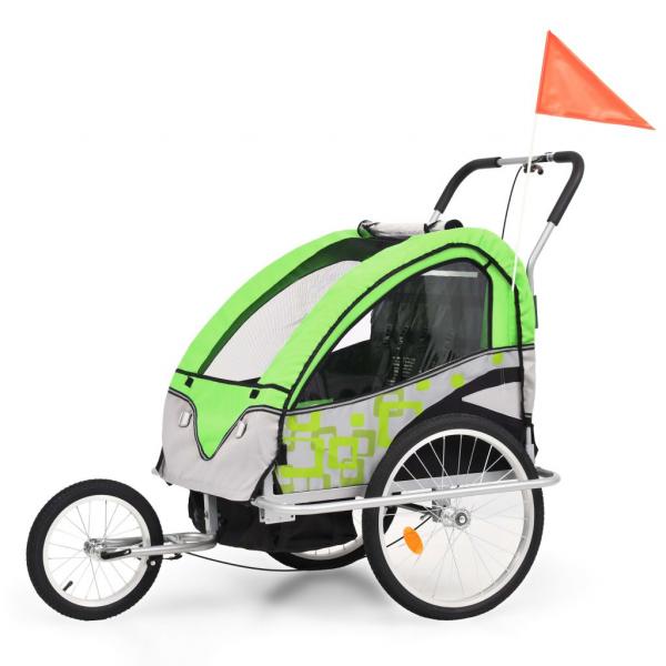 ARDEBO.de - 2-in-1 Fahrradanhänger und Kinderwagen Grün und Grau