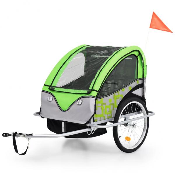 2-in-1 Fahrradanhänger und Kinderwagen Grün und Grau