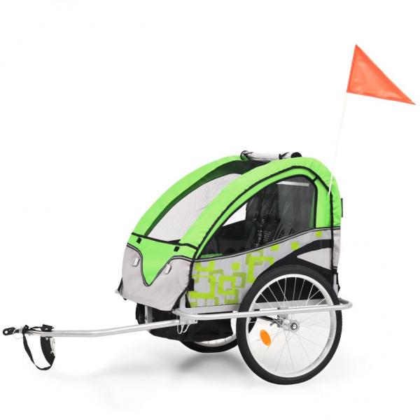 2-in-1 Fahrradanhänger und Kinderwagen Grün und Grau