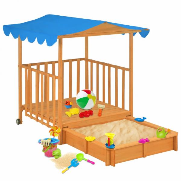 ARDEBO.de - Kinderspielhaus mit Sandkasten Tannenholz Blau UV50 