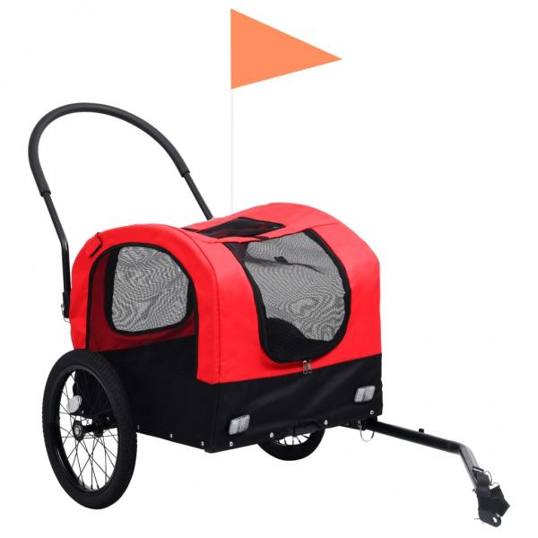 2-in-1 Fahrradanhänger für Hunde und Buggy Rot und Schwarz