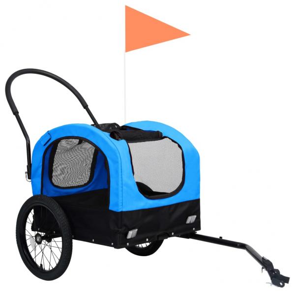 2-in-1 Fahrradanhänger für Hunde und Buggy Blau und Schwarz