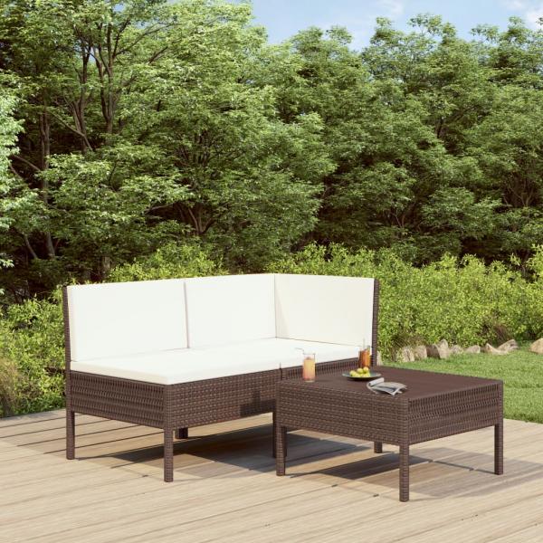 ARDEBO.de - 3-tlg. Garten-Lounge-Set mit Auflagen Poly Rattan Braun