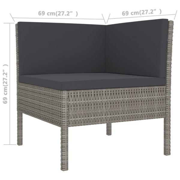 3-tlg. Garten-Lounge-Set mit Auflagen Poly Rattan Grau