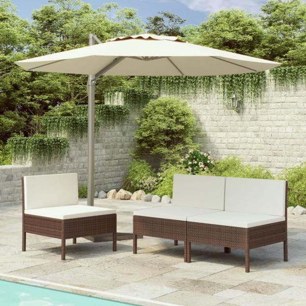 ARDEBO.de - Gartenstühle 3 Stk. mit Auflagen Poly Rattan Braun