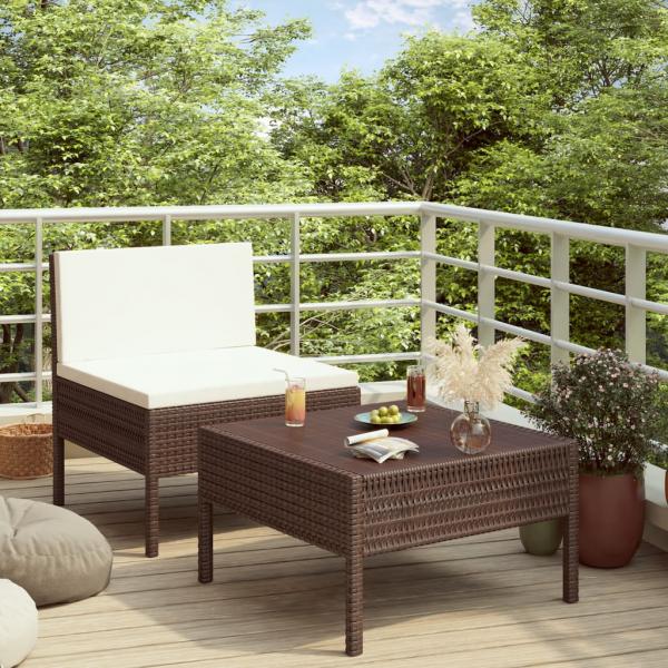 ARDEBO.de - 2-tlg. Garten-Lounge-Set mit Auflagen Poly Rattan Braun