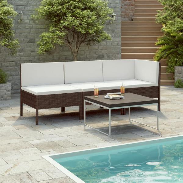 ARDEBO.de - 3-tlg. Garten-Lounge-Set mit Auflagen Poly Rattan Braun