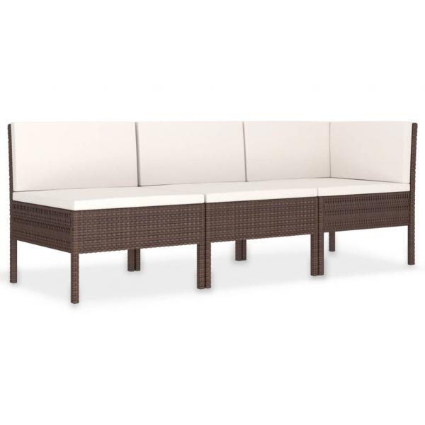 3-tlg. Garten-Lounge-Set mit Auflagen Poly Rattan Braun