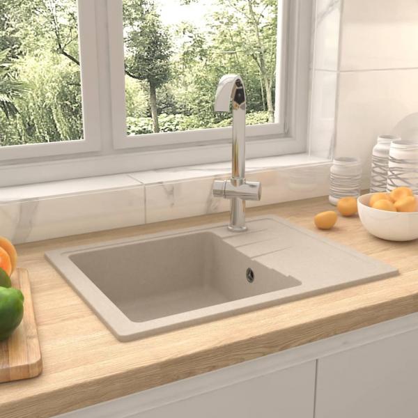 ARDEBO.de - Küchenspüle mit Überlauf Oval Beige Granit