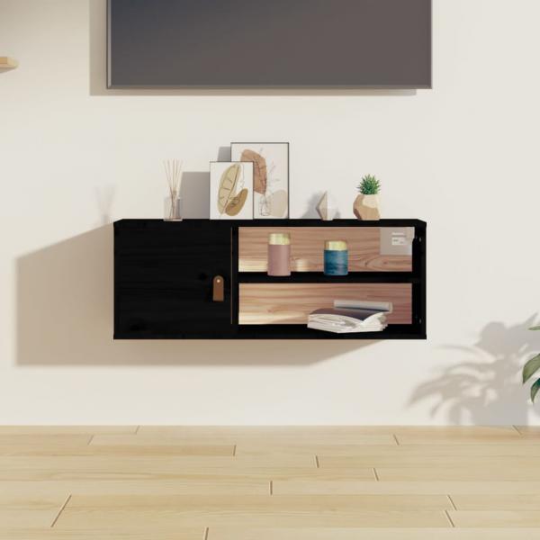 ARDEBO.de - Wandschrank Schwarz 80x30x30 cm Massivholz Kiefer