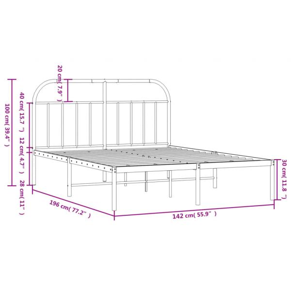 Bettgestell mit Kopfteil Metall Schwarz 135x190 cm