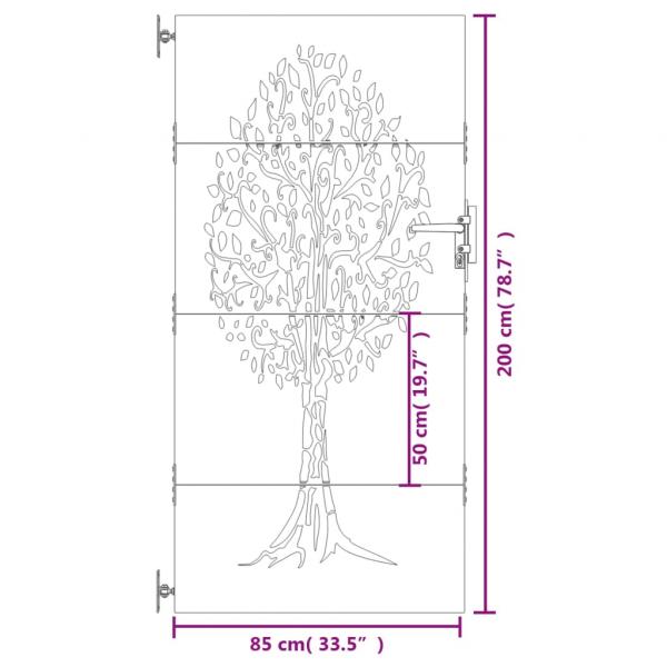 Gartentor 85x200 cm Cortenstahl Baum-Design